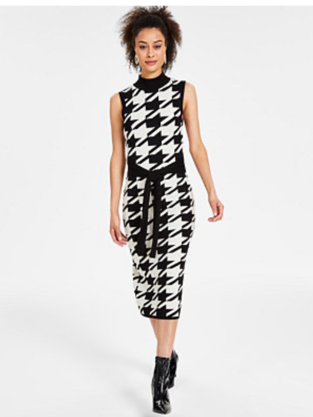 INC International Concepts Black & White Houndstooth Midi Skirt